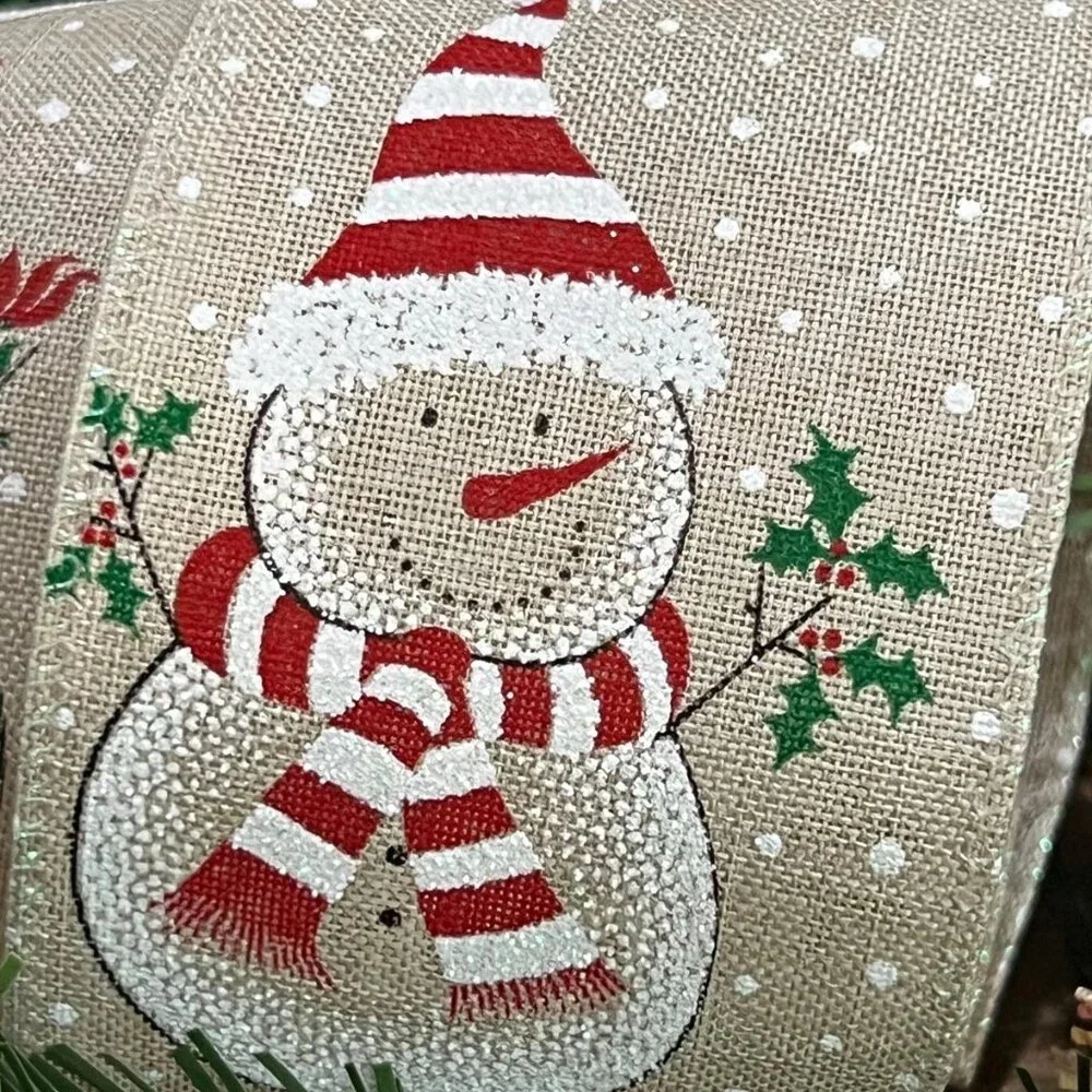 Glitter Snowman Wired Edge Burlap Ribbon Christmas Craft DIY Supplies